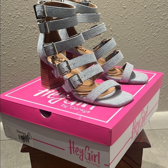 Corkys Gray and Blue Strappy Heels - Picture 2 of 16